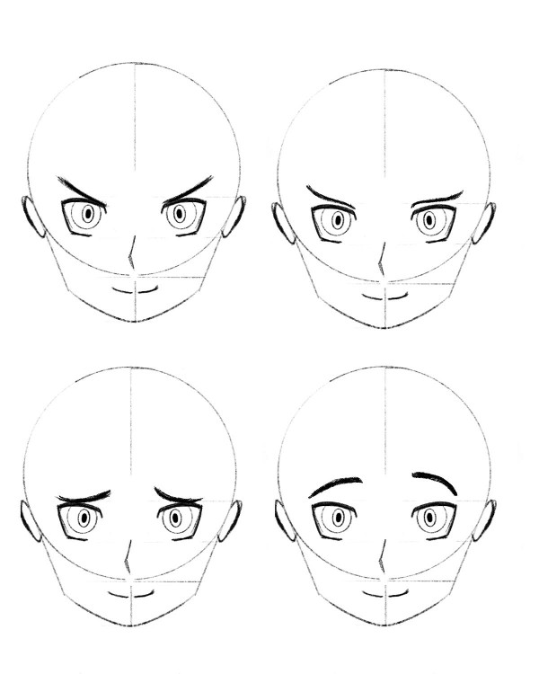 como dar expressao as sobrancelhas de anime - Como desenhar rosto de anime/mangá feminino e masculino