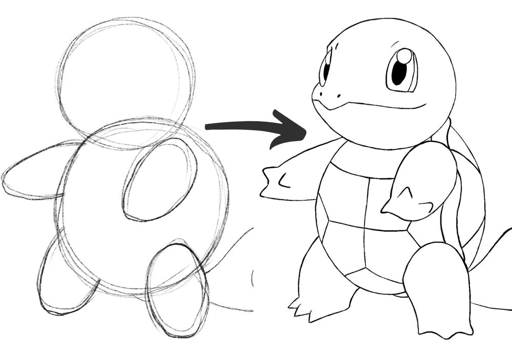 Como desenhar o Squirtle - Como desenhar o Squirtle em 9 passos simplificados