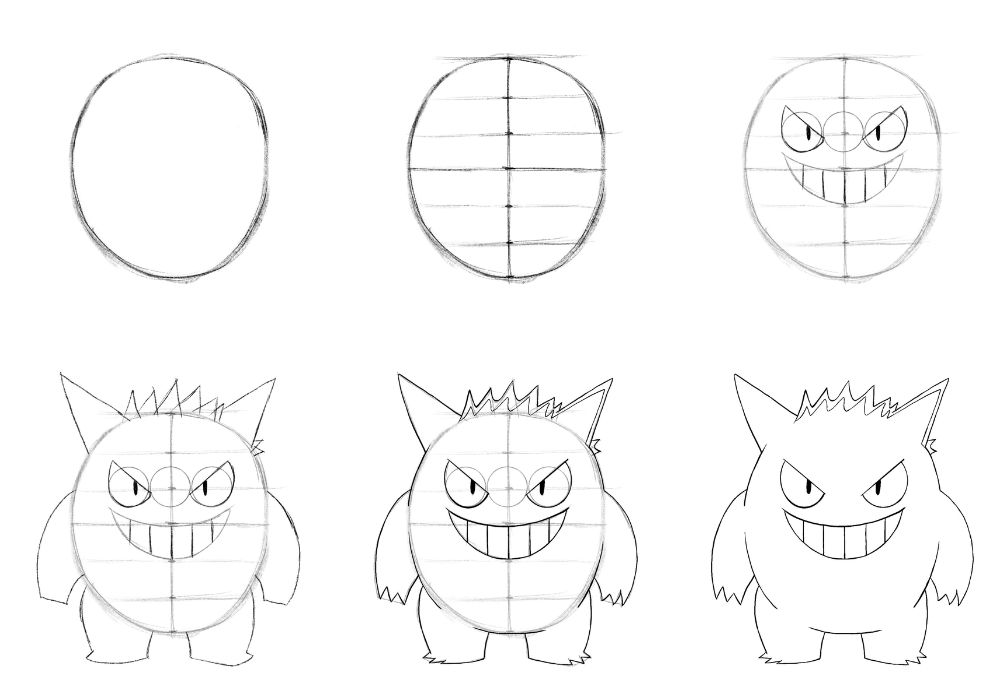 Desenhos de Pokémon Gengar - Como desenhar Pokémon Gengar passo a