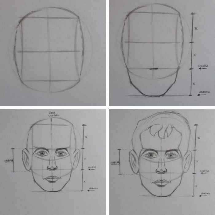 metodo loomis para desenhar cabeca de frente - Como desenhar rosto realista - Manual do desenhista parte 2
